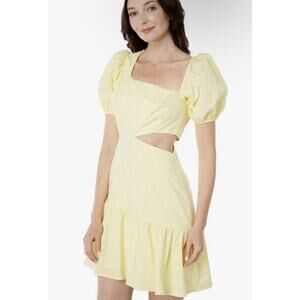 ASTR The Label Mayfair Puff Sleeve Side Cut Out Yellow Cottage Mini Dress Large